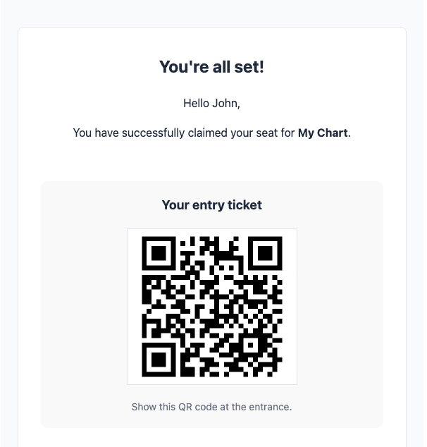 QR-Bestätigungs-E-Mail mit Ticketcode für den Einlass-Scan